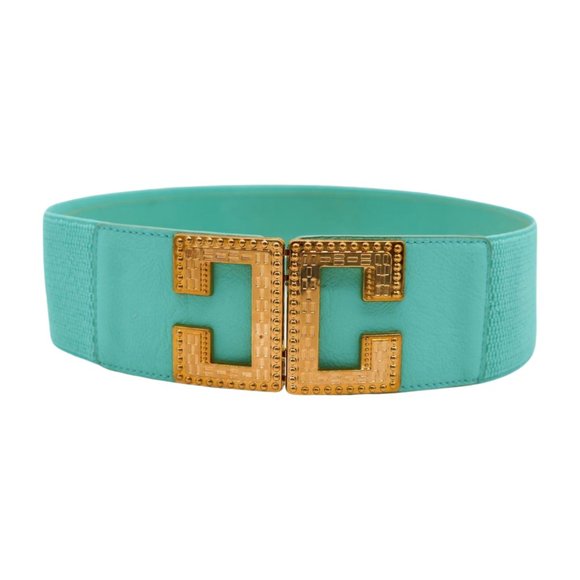 NEW Women Mint Green Shade Elastic Wide Belt Metal C Buckle Adjustable Size S M - Picture 3 of 17